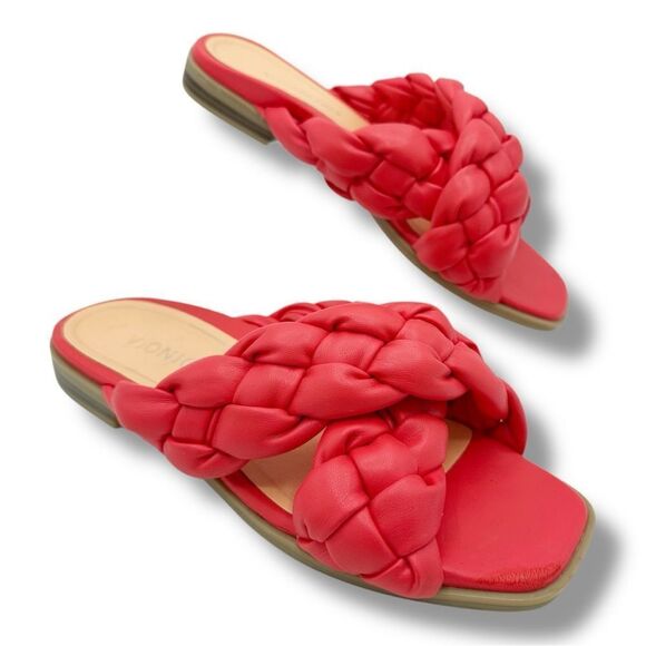 Vionic Kalina Braided Cross Strap Sandals Size 8.5 Poppy Square Toe Comfort - Picture 2 of 11